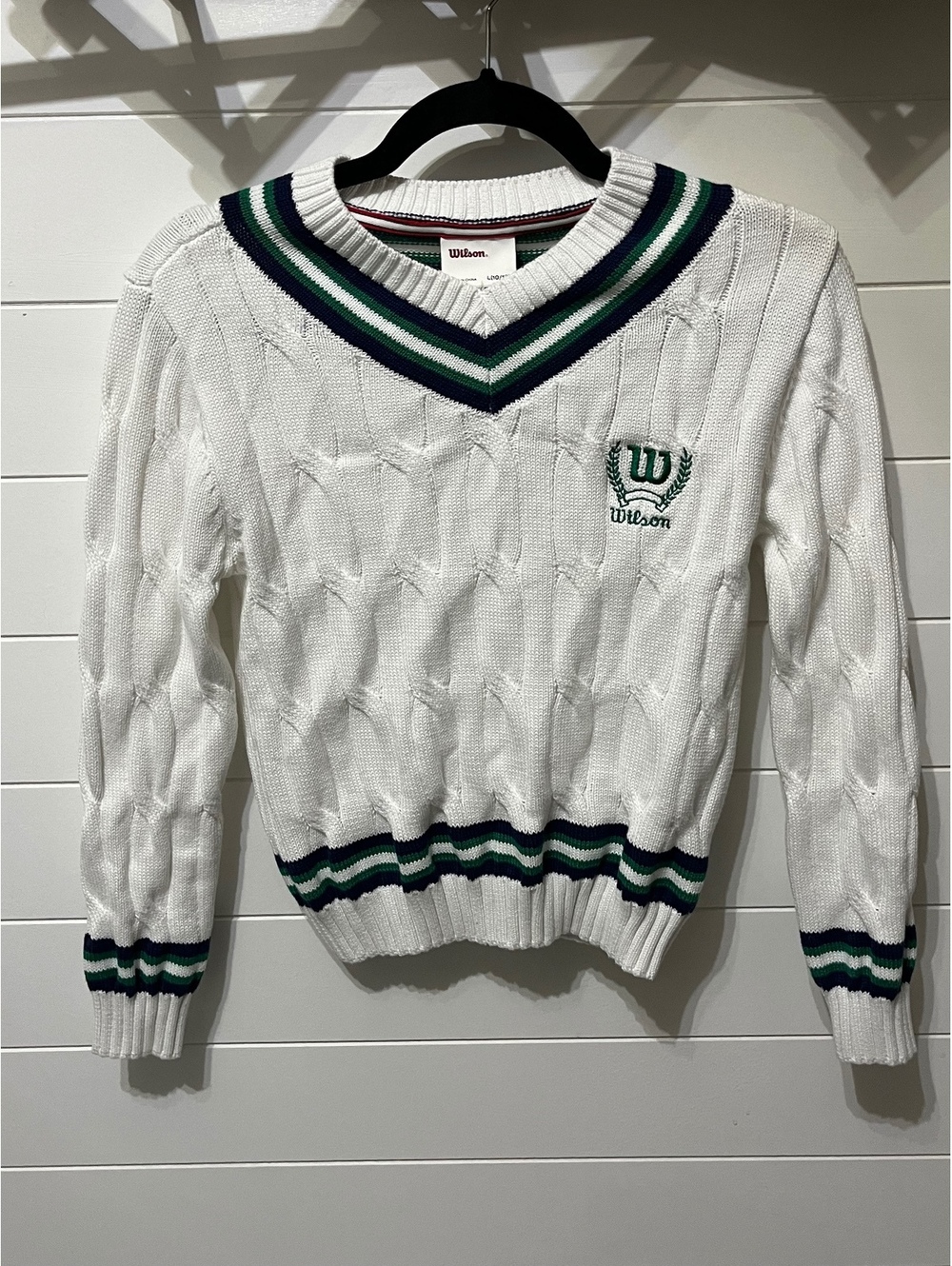 Wilson Girls White V-Neck Cable Knit Sweater